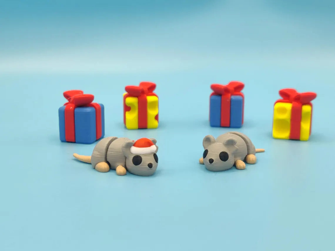 3D Printed Christmas Tree House with Two Mice Figurines