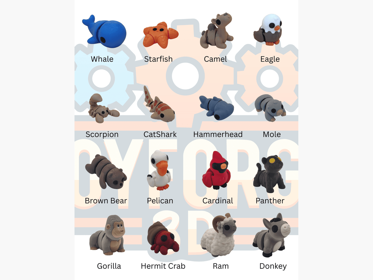 Mini Animals - 3D Printed Flexi Animals - Pocket Pets - Mystery Packs Available - ToyForge 3D