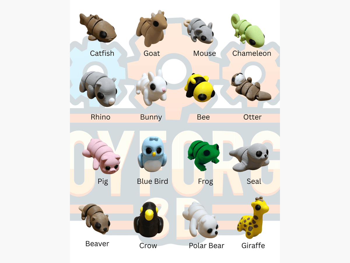 Mini Animals - 3D Printed Flexi Animals - Pocket Pets - Mystery Packs Available - ToyForge 3D