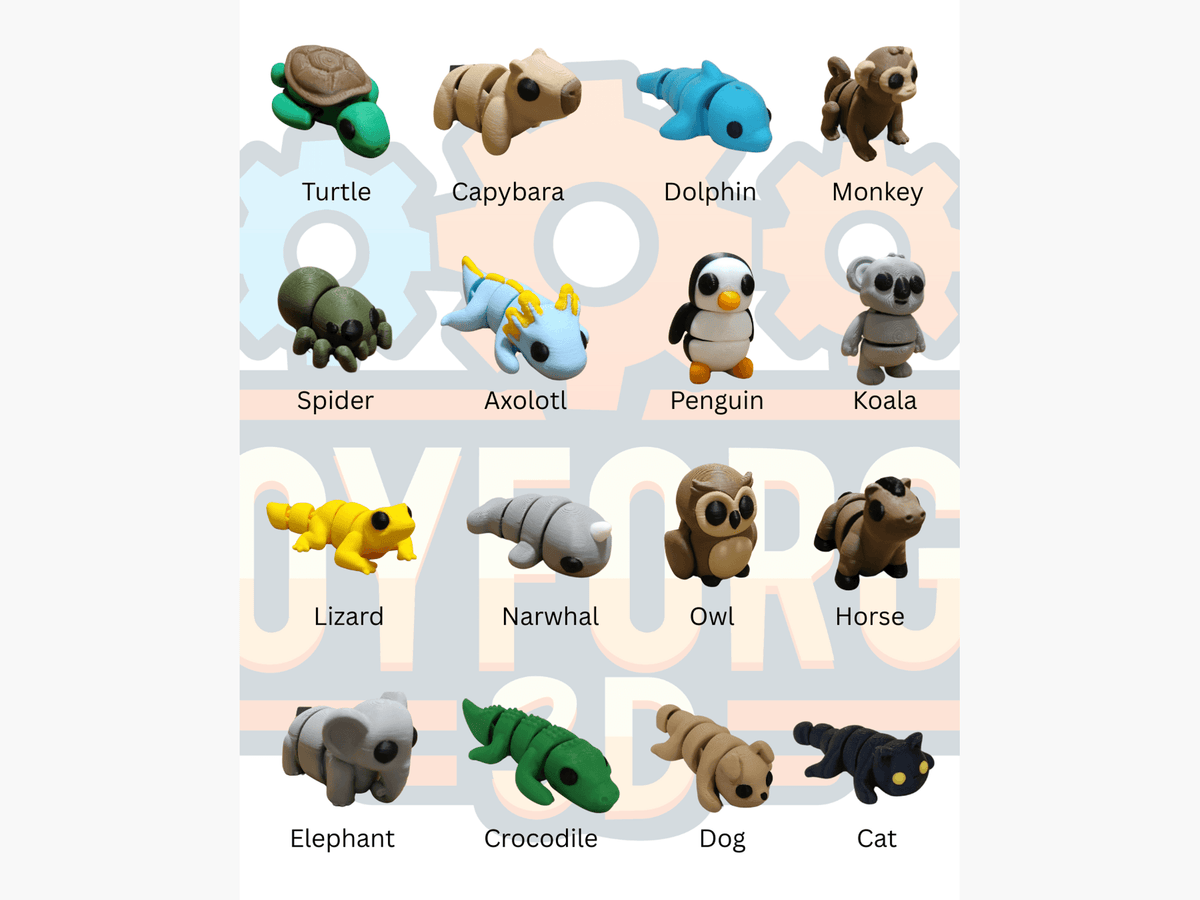 Mini Animals - 3D Printed Flexi Animals - Pocket Pets - Mystery Packs Available - ToyForge 3D