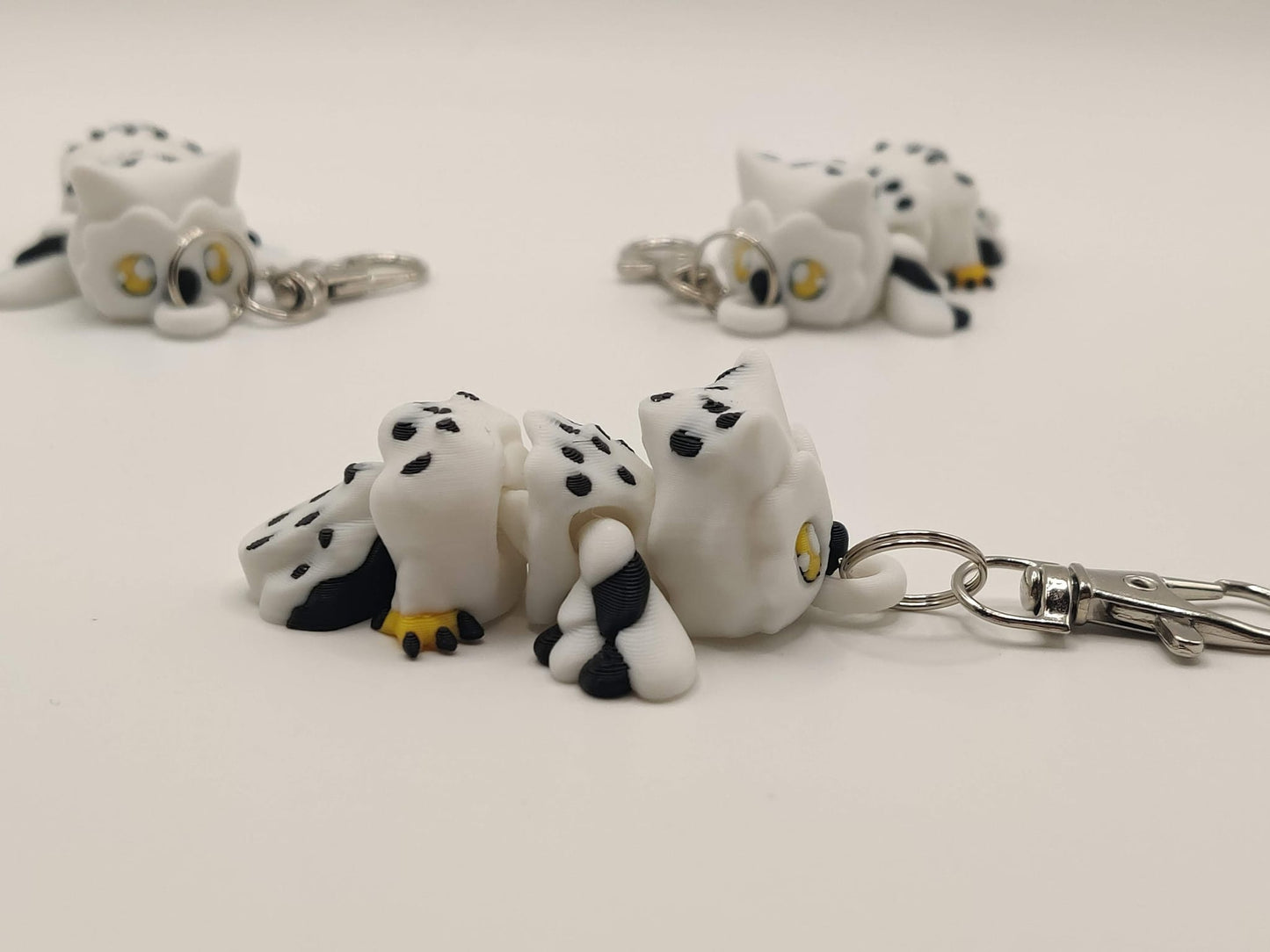 Snowy Owl Keychain | Cute White Owl Charm | 3D Printed Bird Keychain | Mini Winter Owl - ToyForge 3D